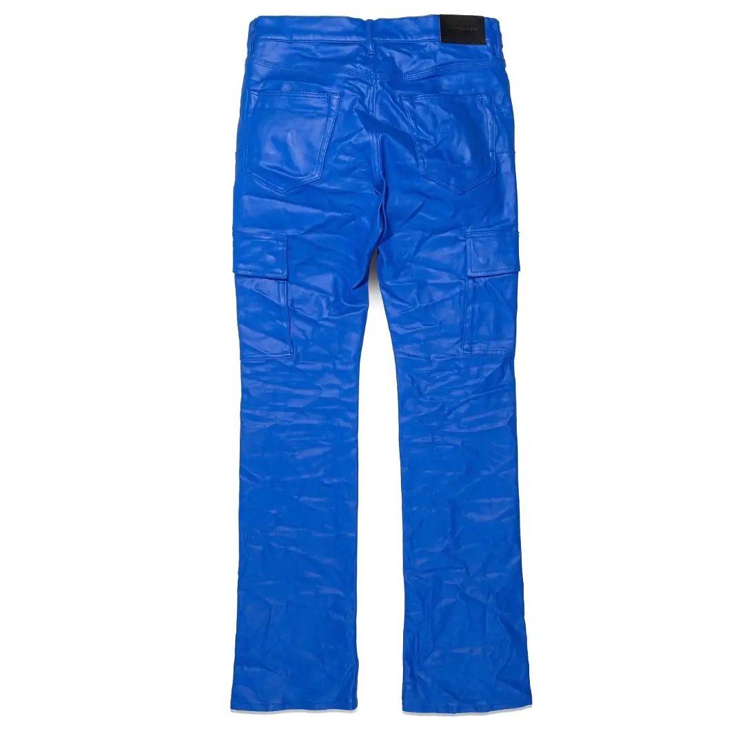 Purple Brand Patent Film Cargo Flare Royal Pants