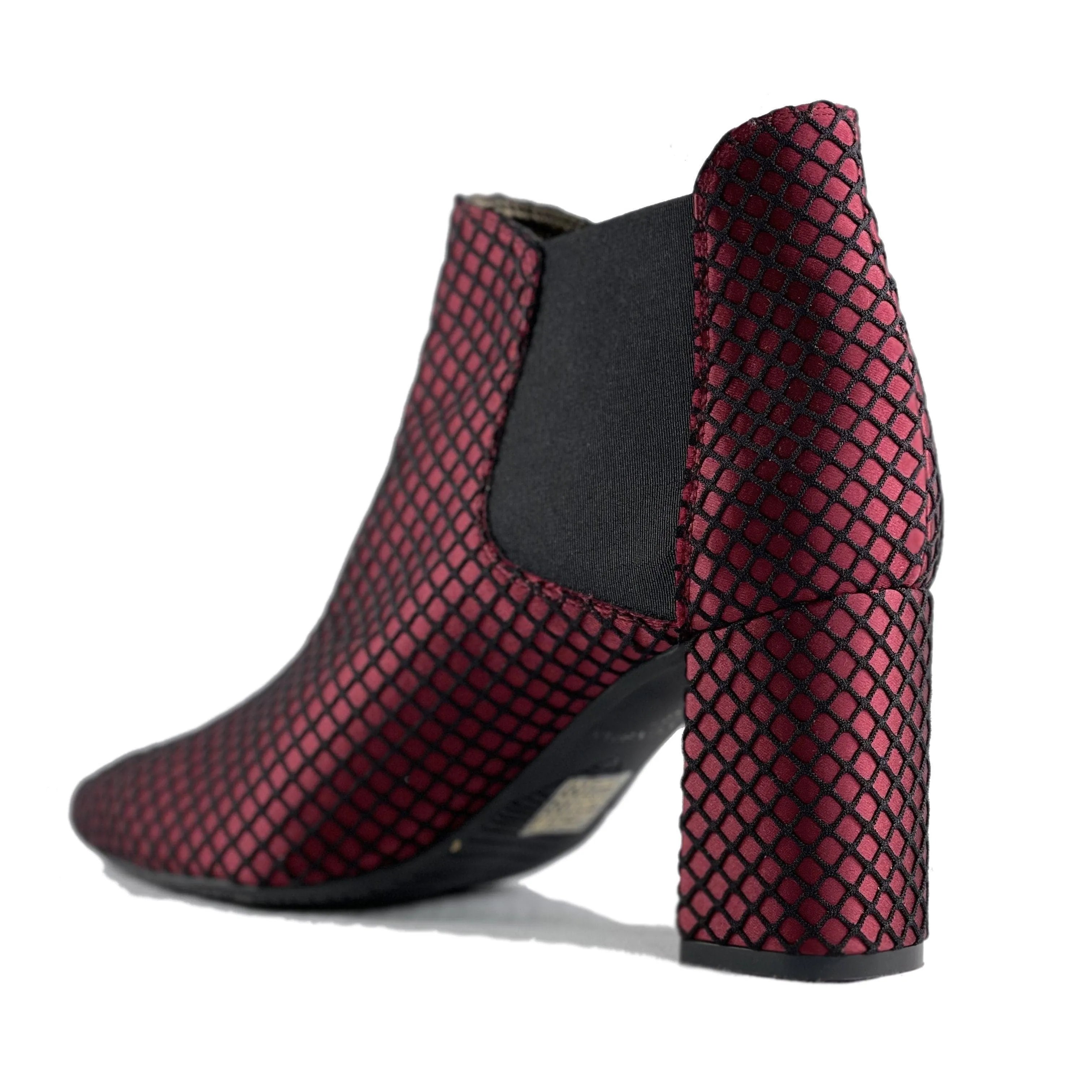 'Rachel' vegan Chelsea bootie by Zette Shoes - red fishnet