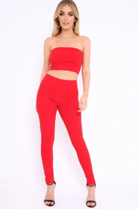 Red Bandeau Top And Leggings Co-Ord - Kristina