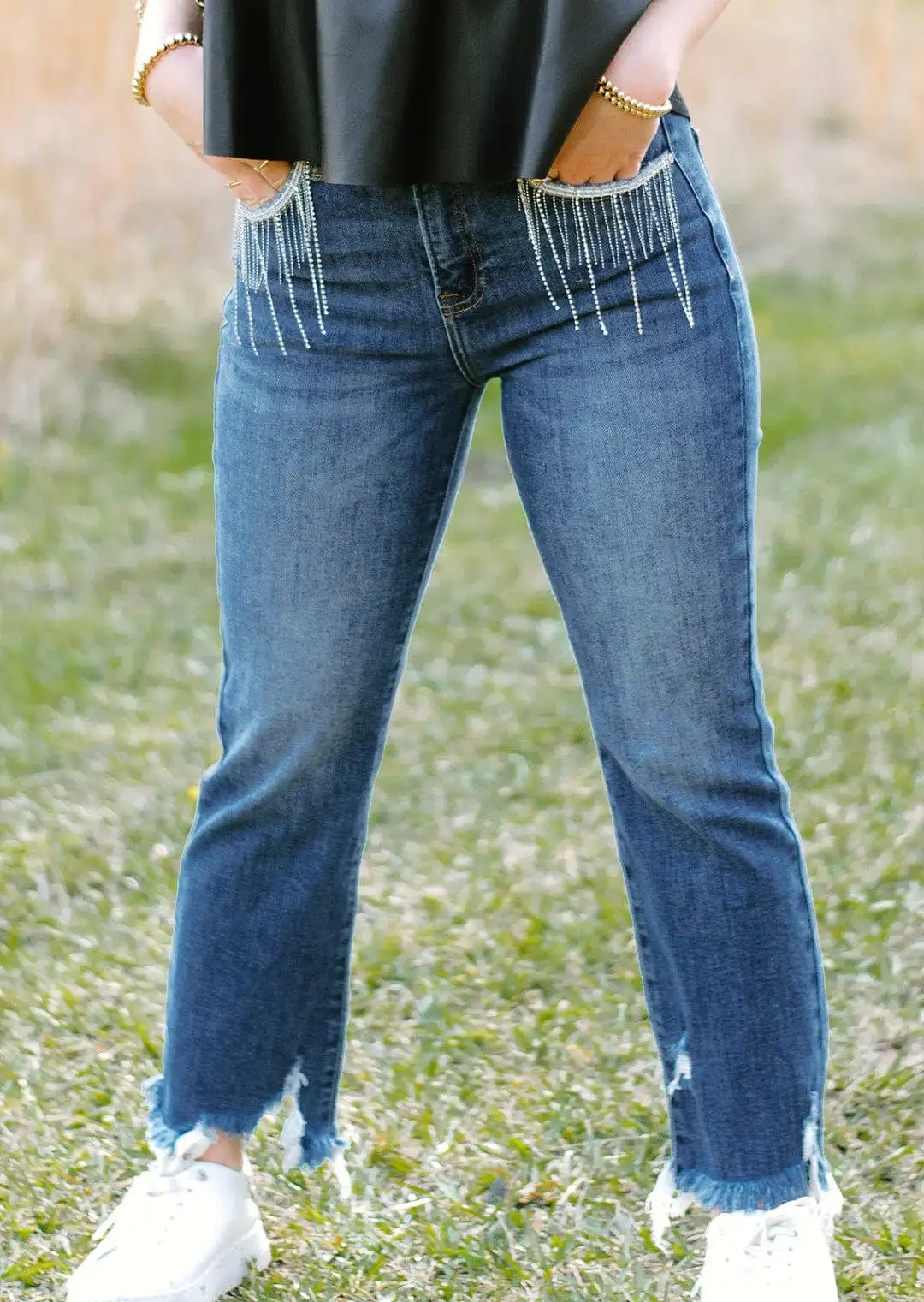 Risen Rhinestone High Rise Jean