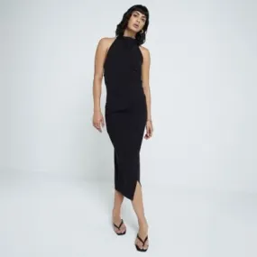 River Island Womens Black Open Back Bodycon Midi Dress