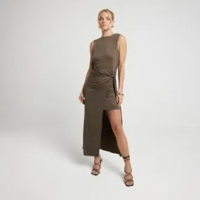 River Island Womens Khaki Cowl Back Bodycon Midi Dress