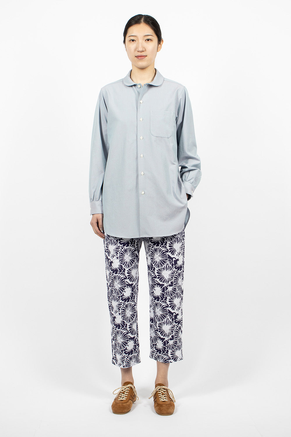 Rounded Collar Shirt Blue/Iridescent