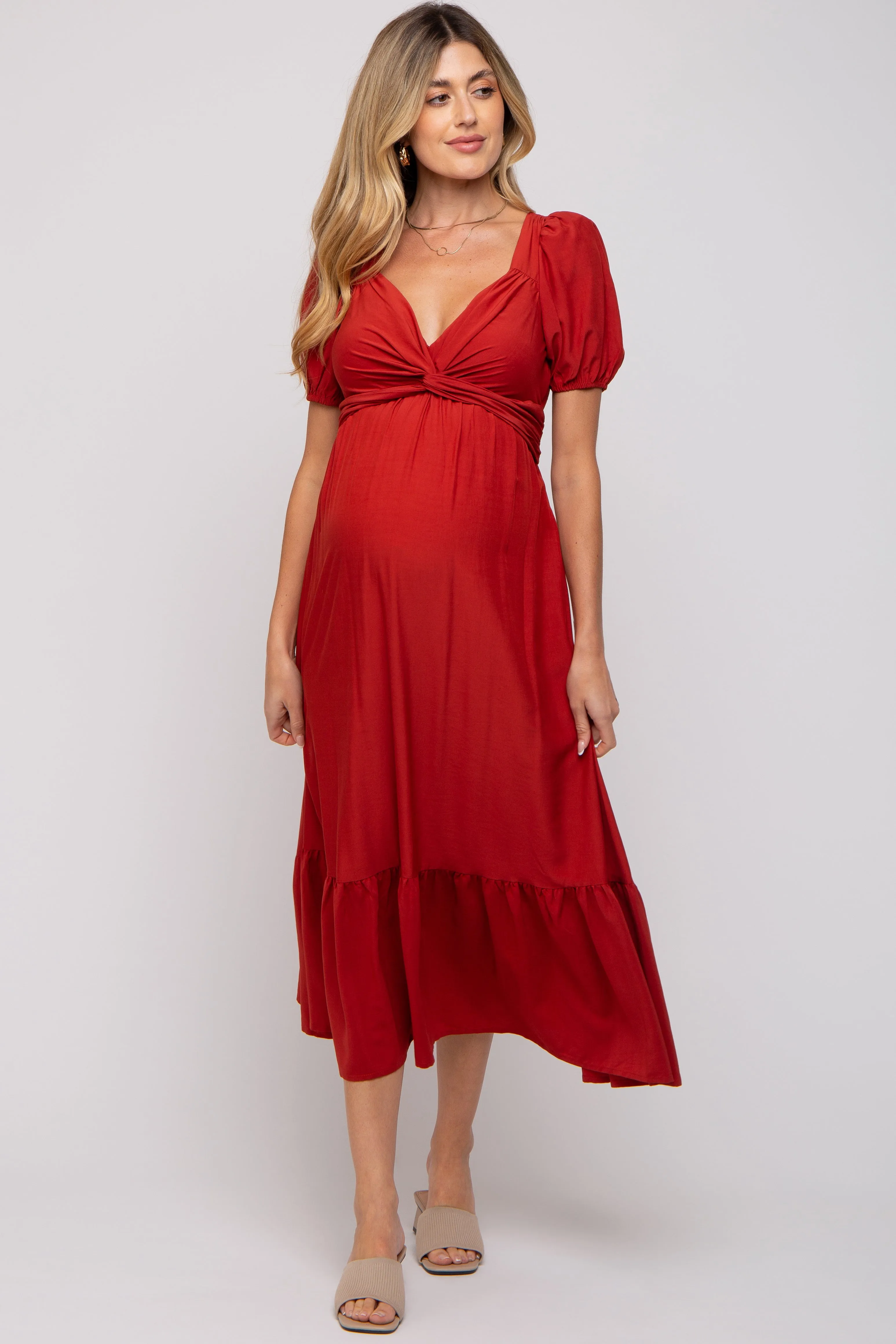 Rust Open Back Maternity Midi Dress