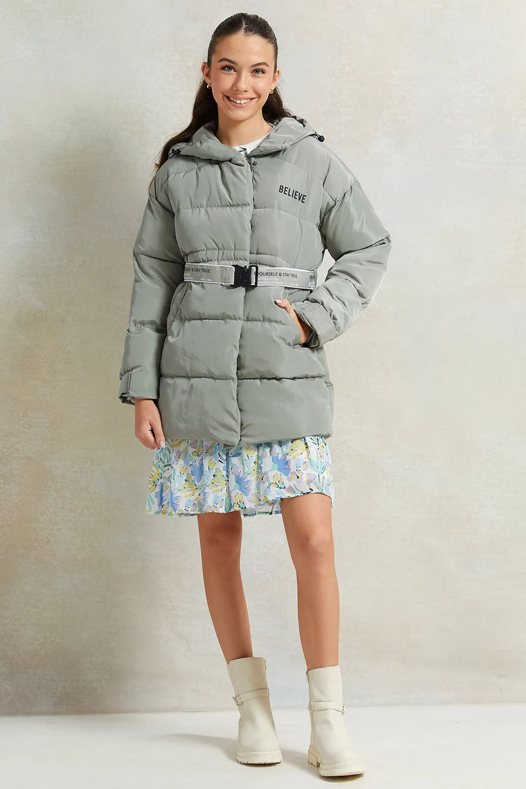 Senior Girls Mint Long Line Hooded Jacket