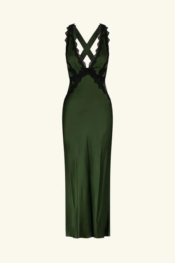 SHONA JOY - Camille Lace Cross Back Midi Dress Fern/Black