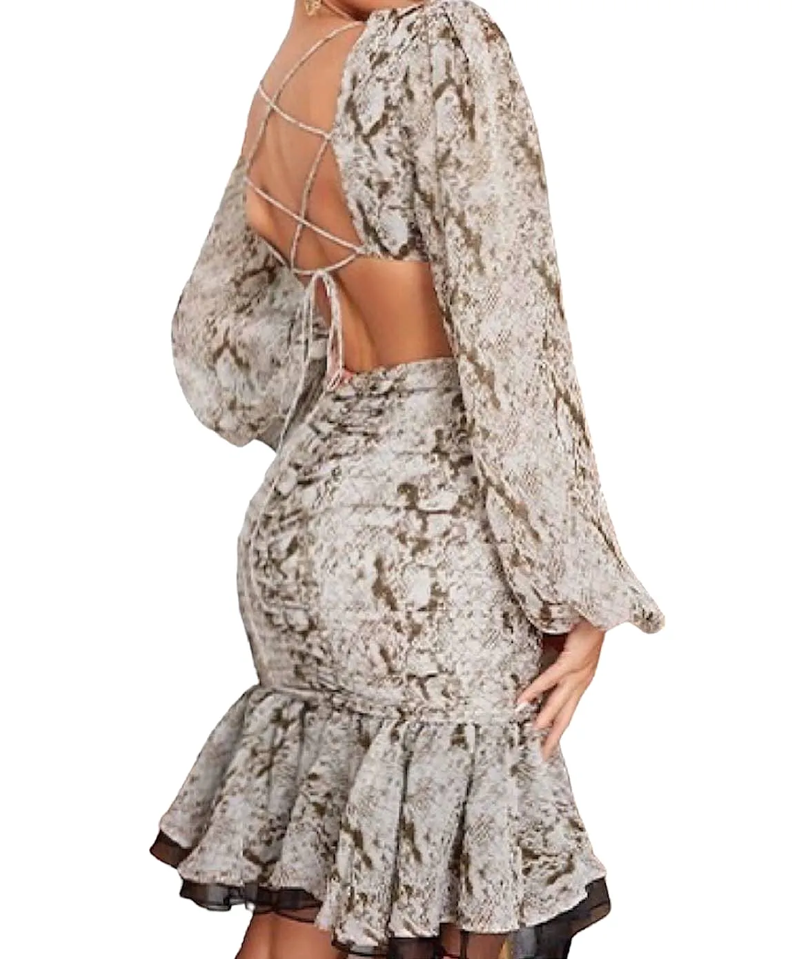 Snake Print Cutout Fishtail Dress