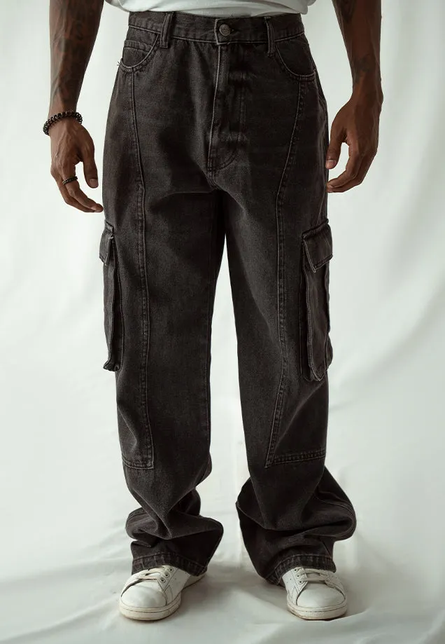 Straight Leg Cargo Jeans - Faded Grey