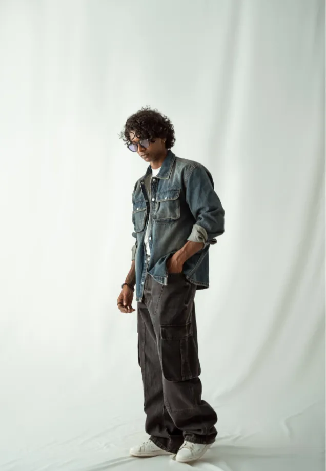 Straight Leg Cargo Jeans - Faded Grey