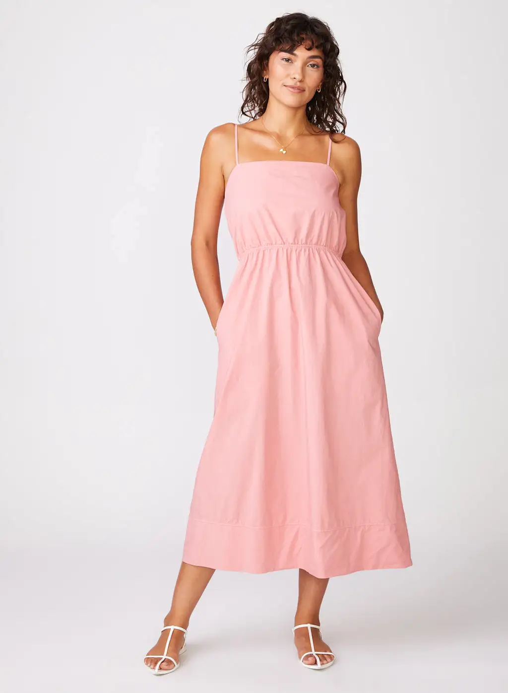 Structured Poplin Open Back Midi dress in Mauve Glow