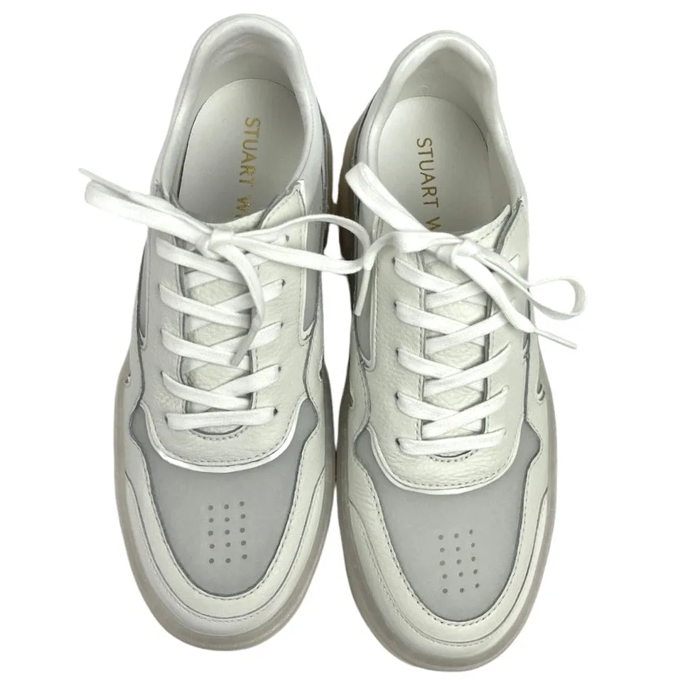 Stuart Weitzman Ryan NEW White PVC-Paneled Leather Lace-Up Sneakers Shoes 6.5B