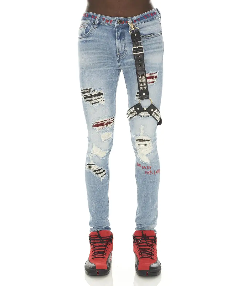 Studded Ripped Denim (Light Blue) /C1