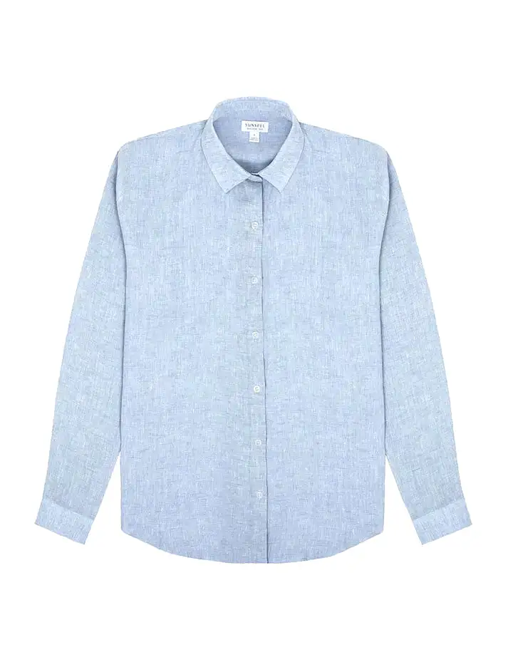 Sunspel LS Linen Shirt Blue Mist