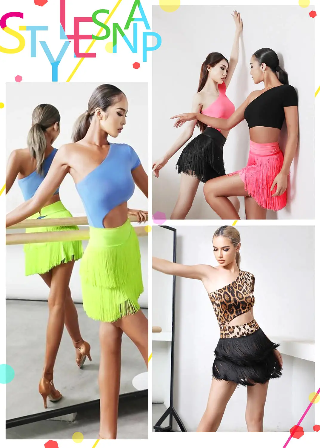 Tassel Appeal Latin Practice Skirt | Pink/Black/Yellow/Leopard | 2137