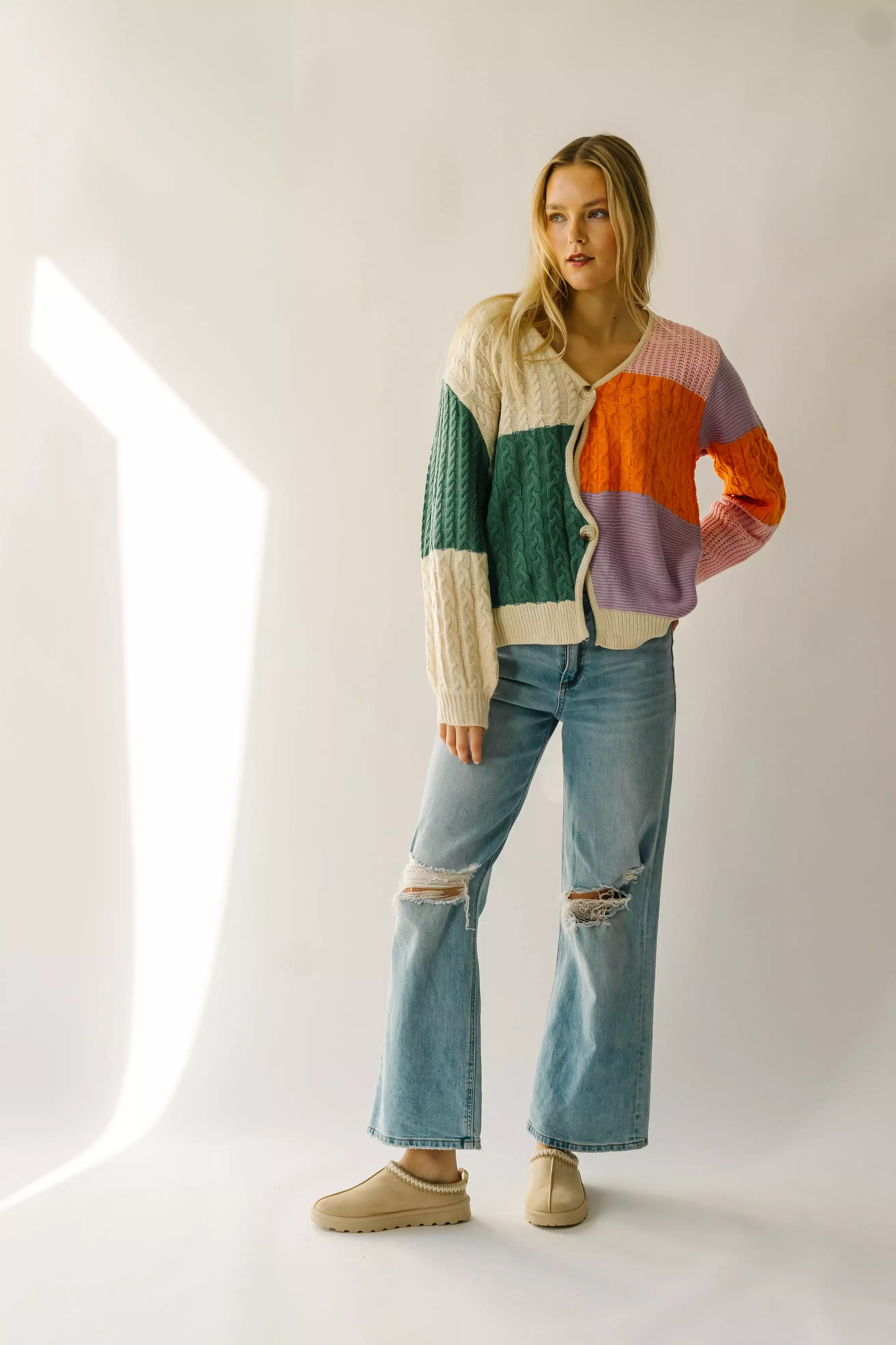 The Harlingen Knit Colorblock Cardigan in Orange