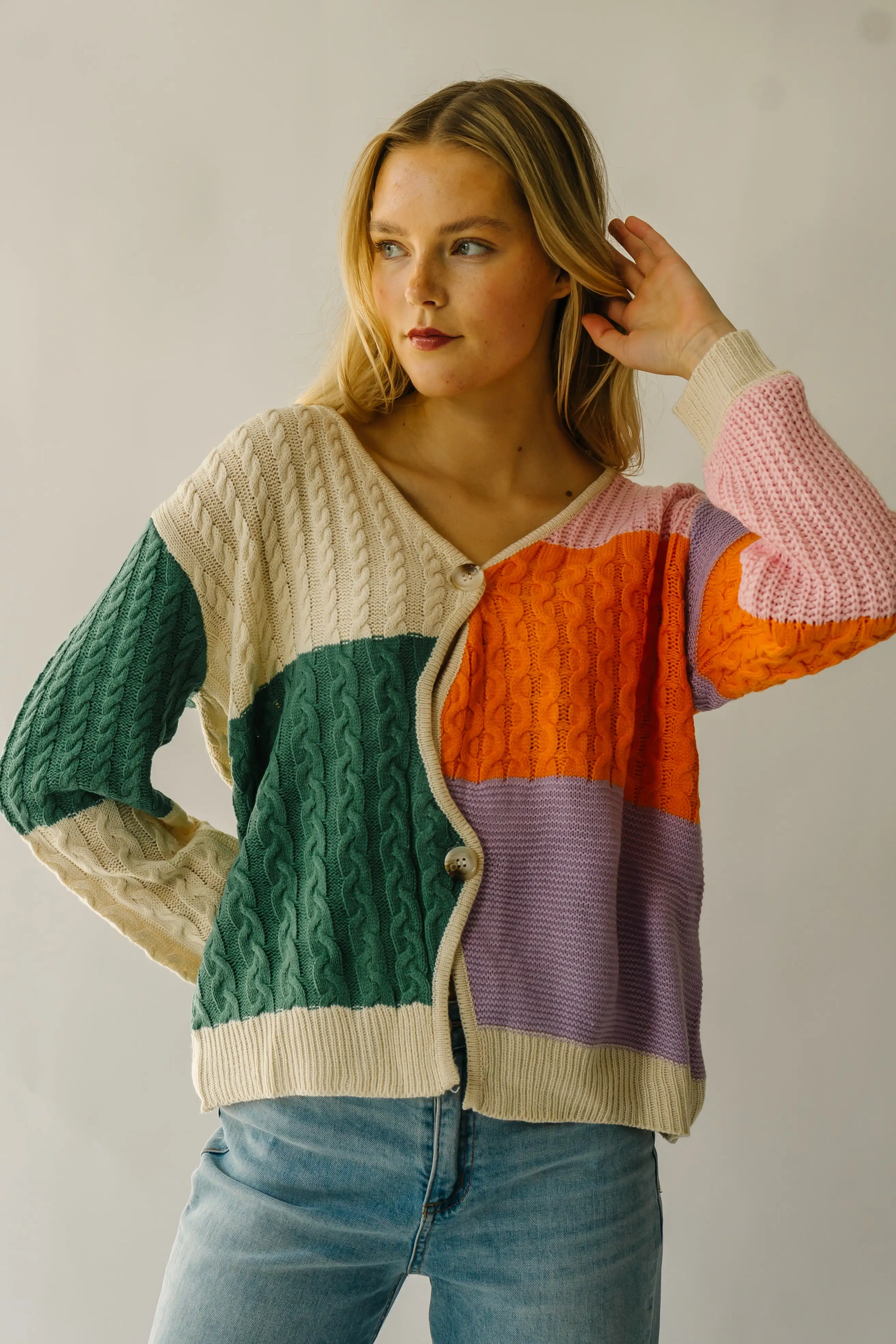 The Harlingen Knit Colorblock Cardigan in Orange