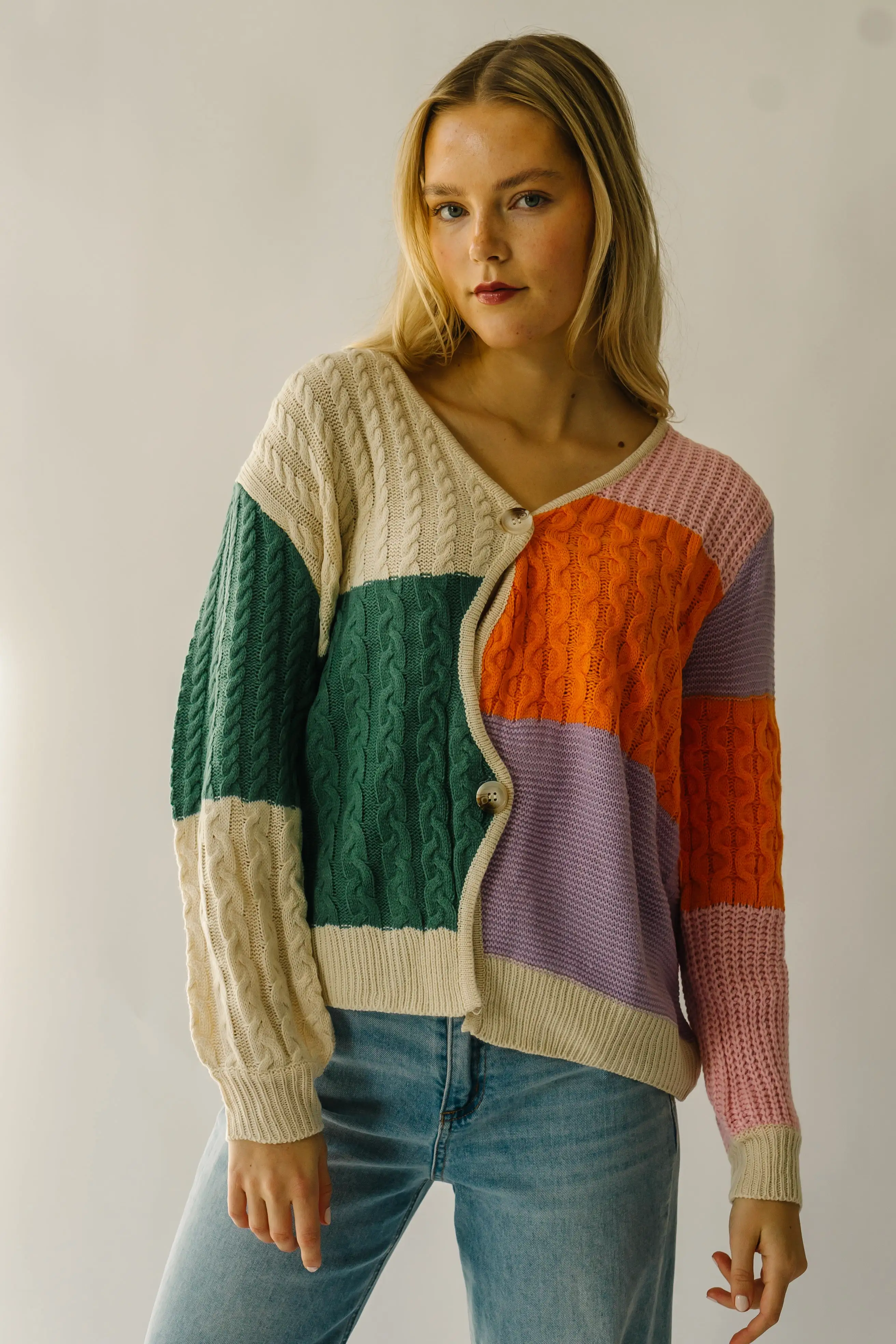 The Harlingen Knit Colorblock Cardigan in Orange