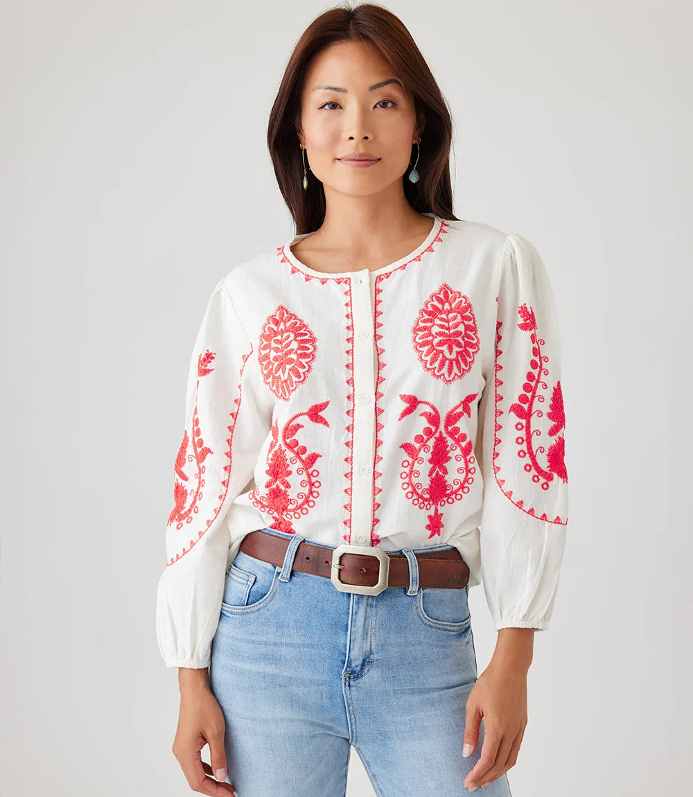 Three Quarter Sleeve Embroidered Top