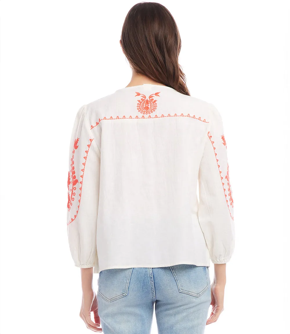 Three Quarter Sleeve Embroidered Top