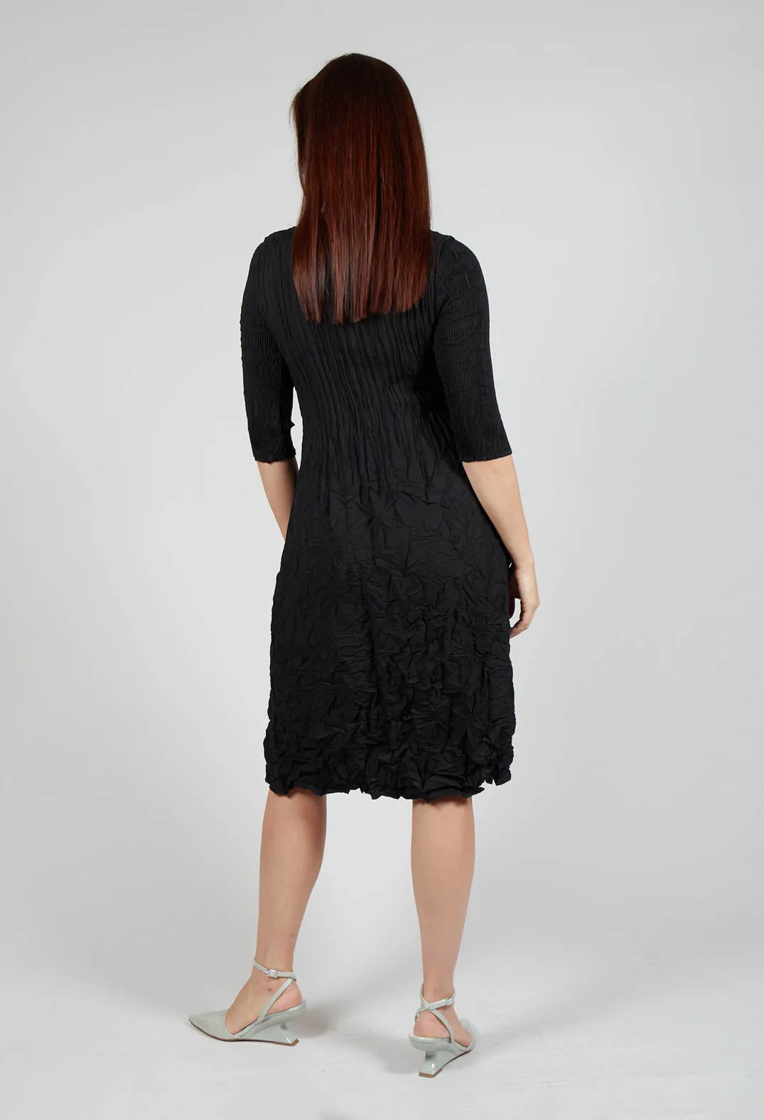 Three Quarter Sleeve Smash Dress in Black