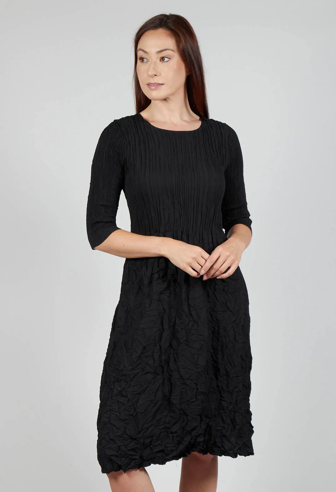 Three Quarter Sleeve Smash Dress in Black