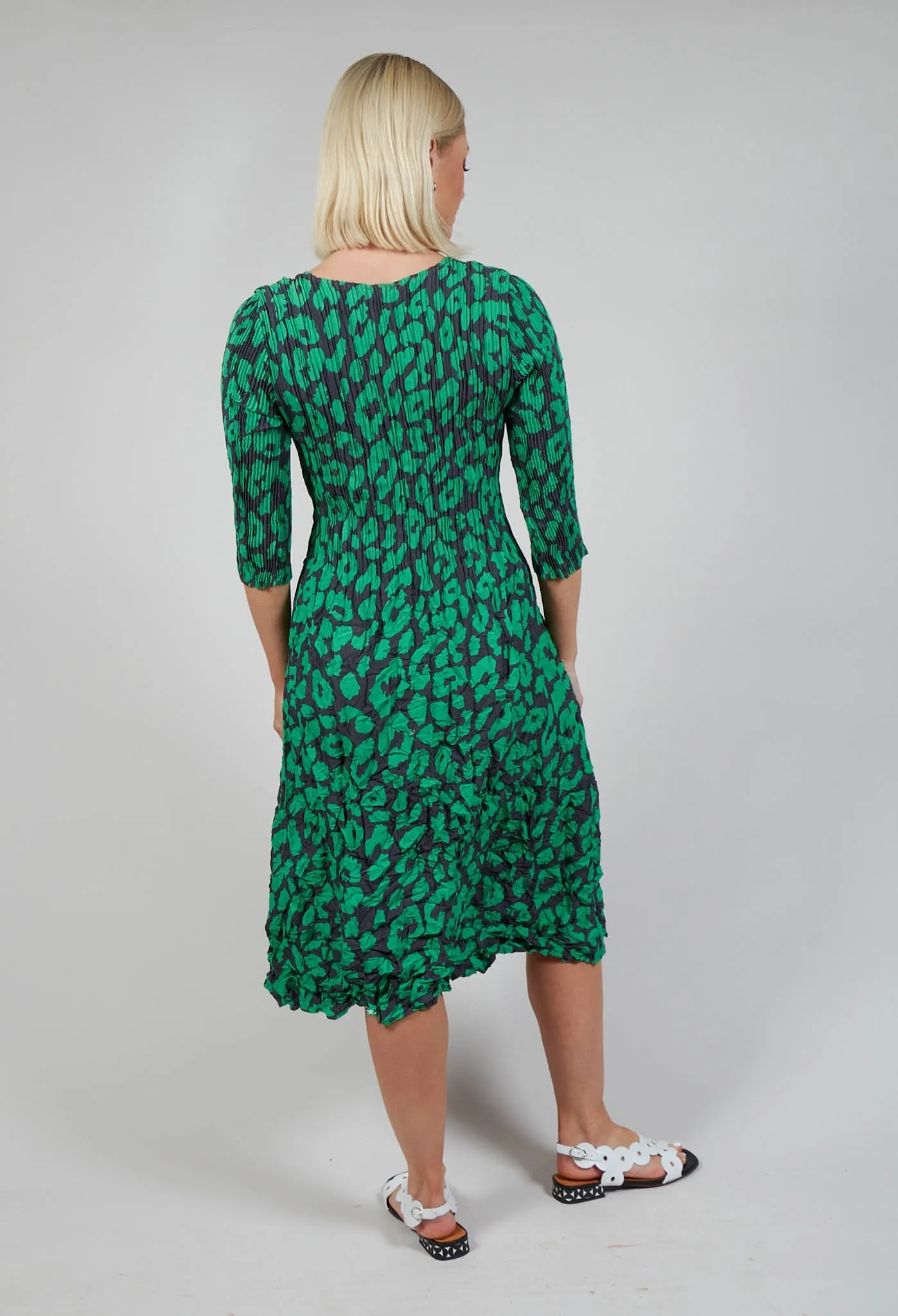 Three Quarter Sleeve Smash Dress in Emerald Leopard