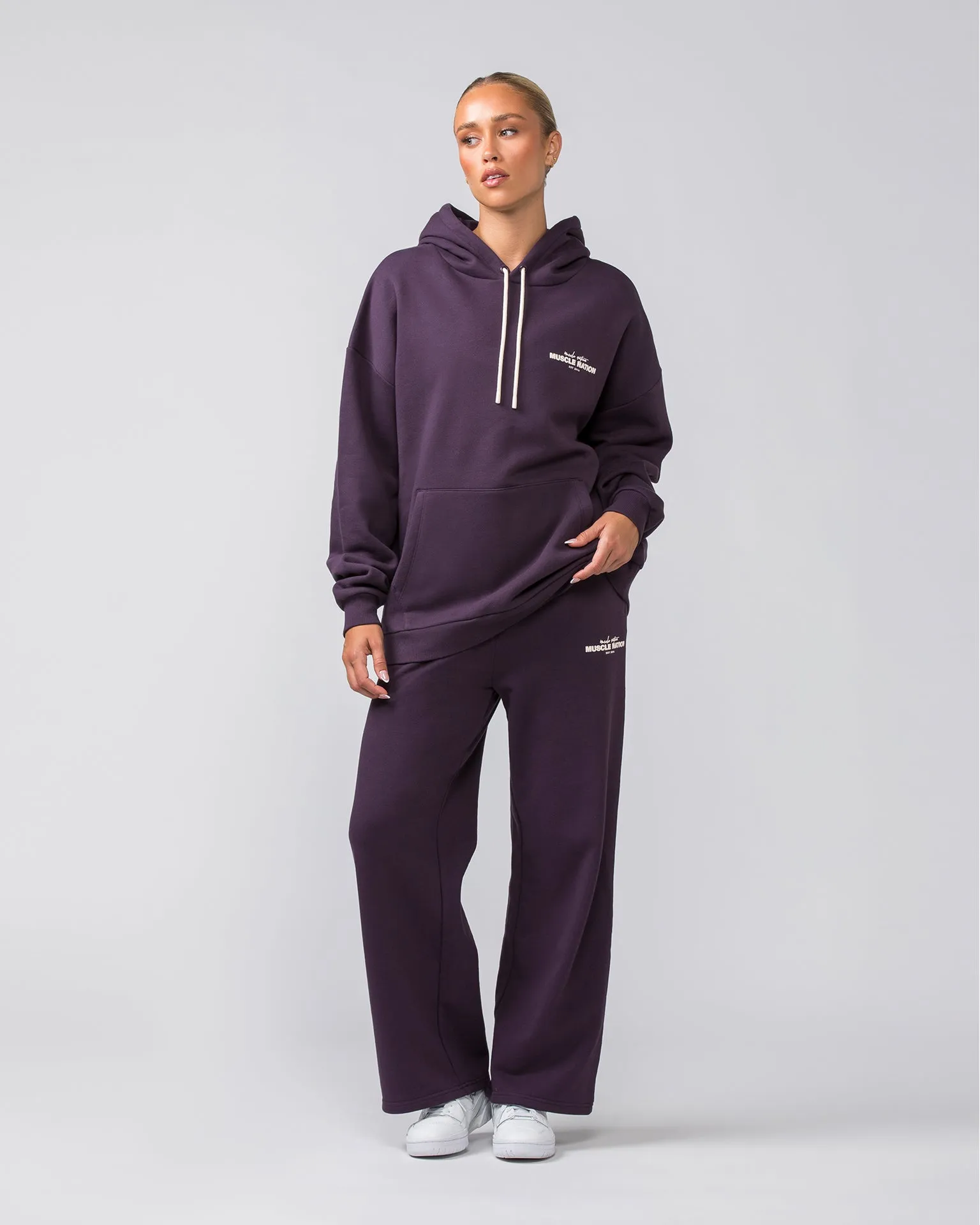 Timeless Wide Leg Trackies - Midnight Plum