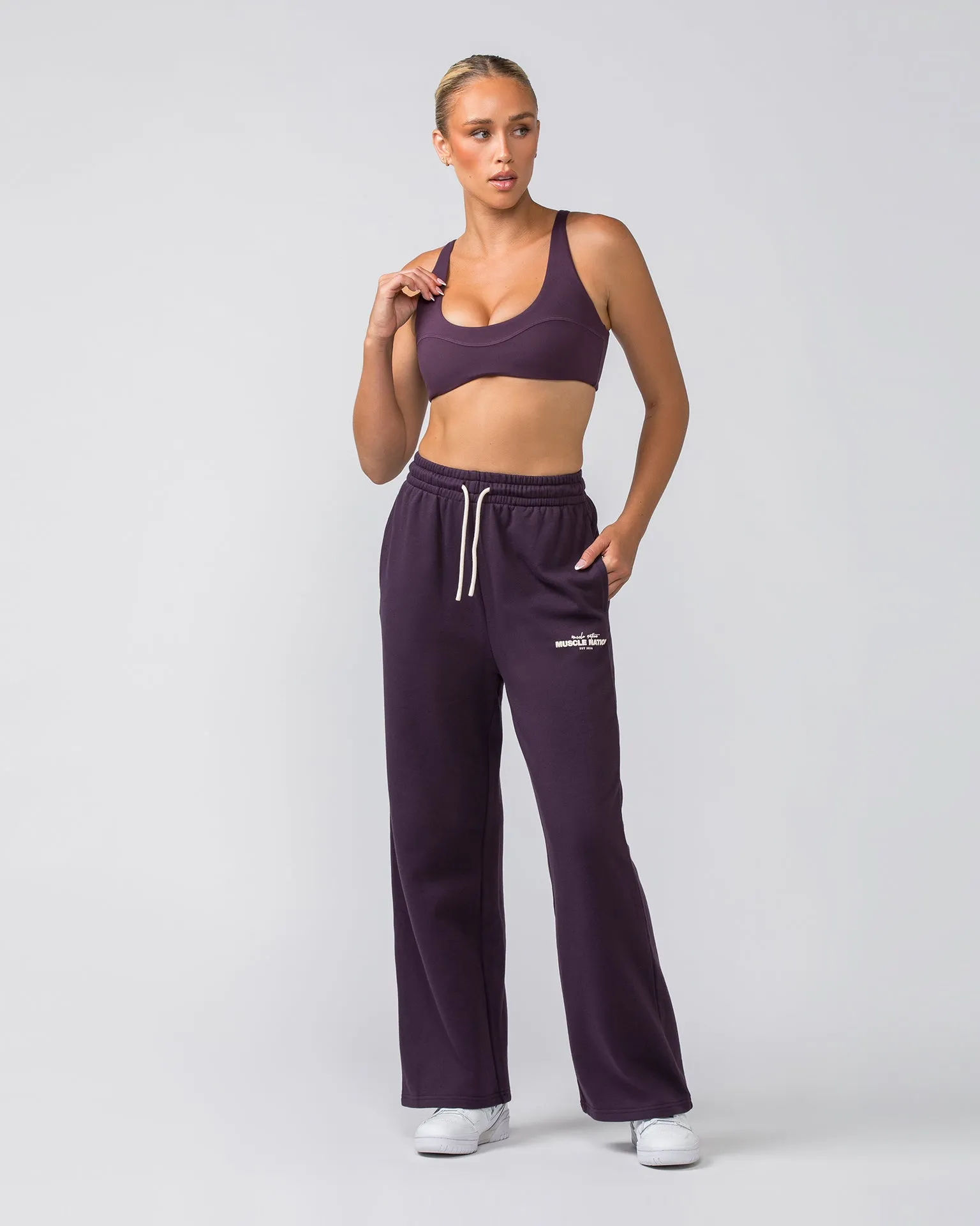 Timeless Wide Leg Trackies - Midnight Plum