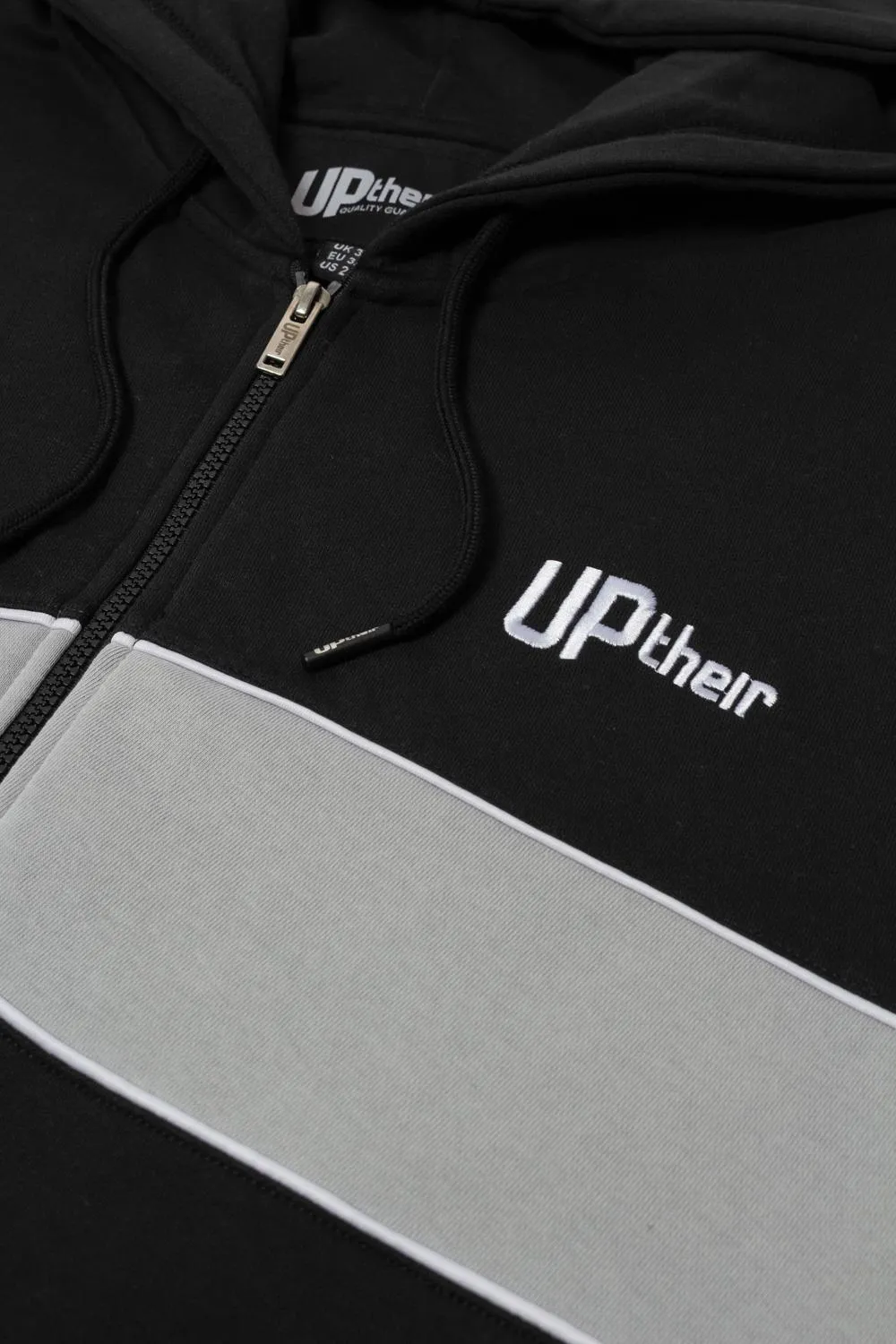 Uptheir Canter Chest Stripe Zip Hoody - Black Grey