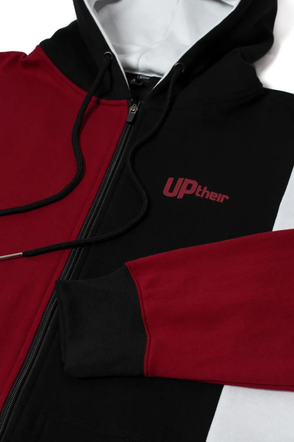 Uptheir Earth Cut & Sew Zip Hoody - Black Burgundy