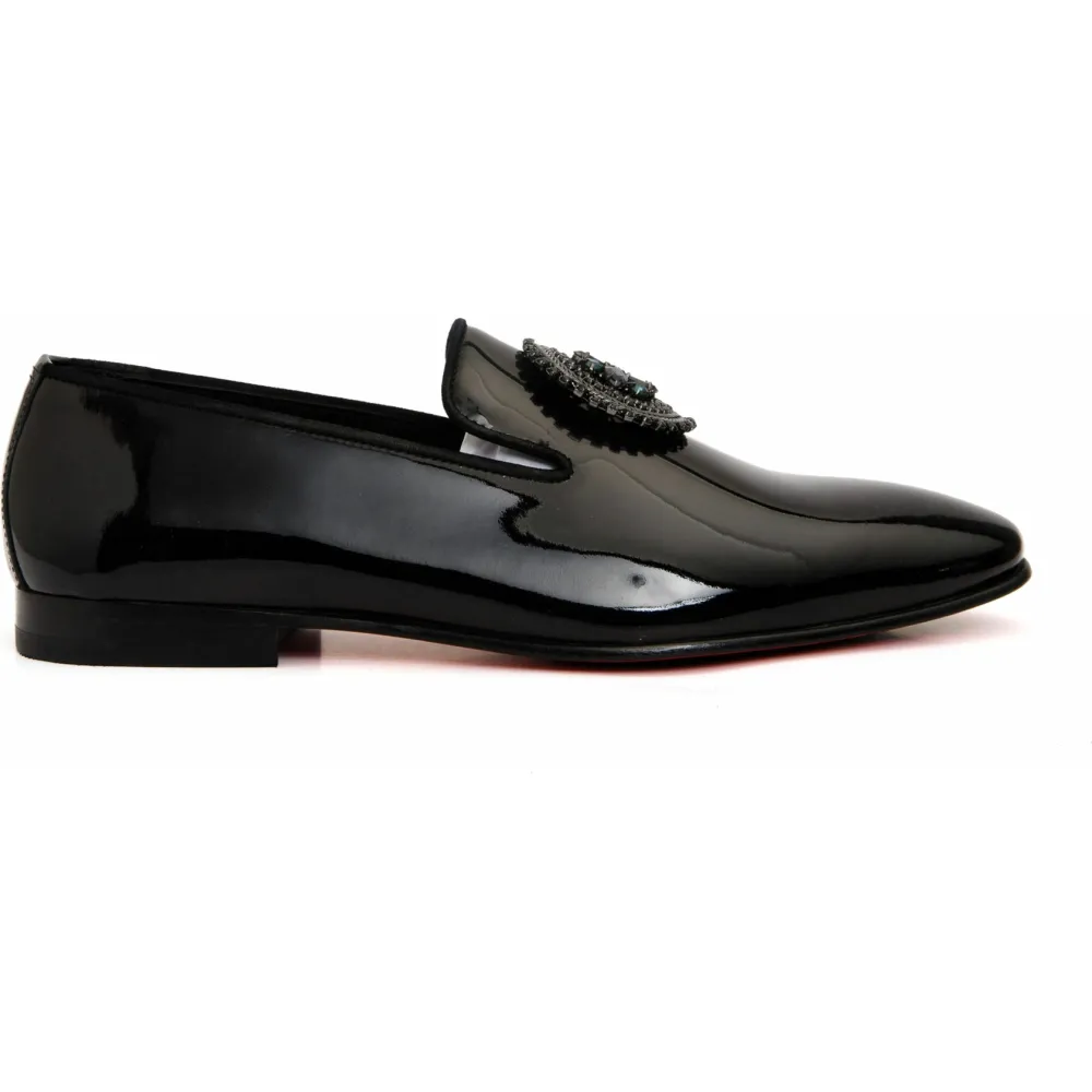 Vinci Leather The Pombe Black Patent Leather Dress Slip-on Loafer Shoe