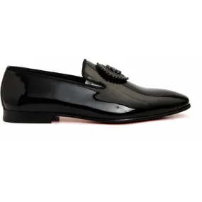 Vinci Leather The Pombe Black Patent Leather Dress Slip-on Loafer Shoe