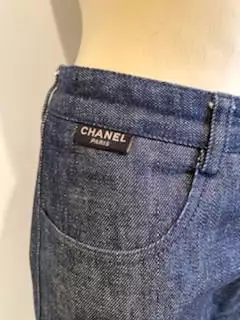 Vintage Chanel 99P, 1999 Spring denim blue jeans pants trousers FR 38