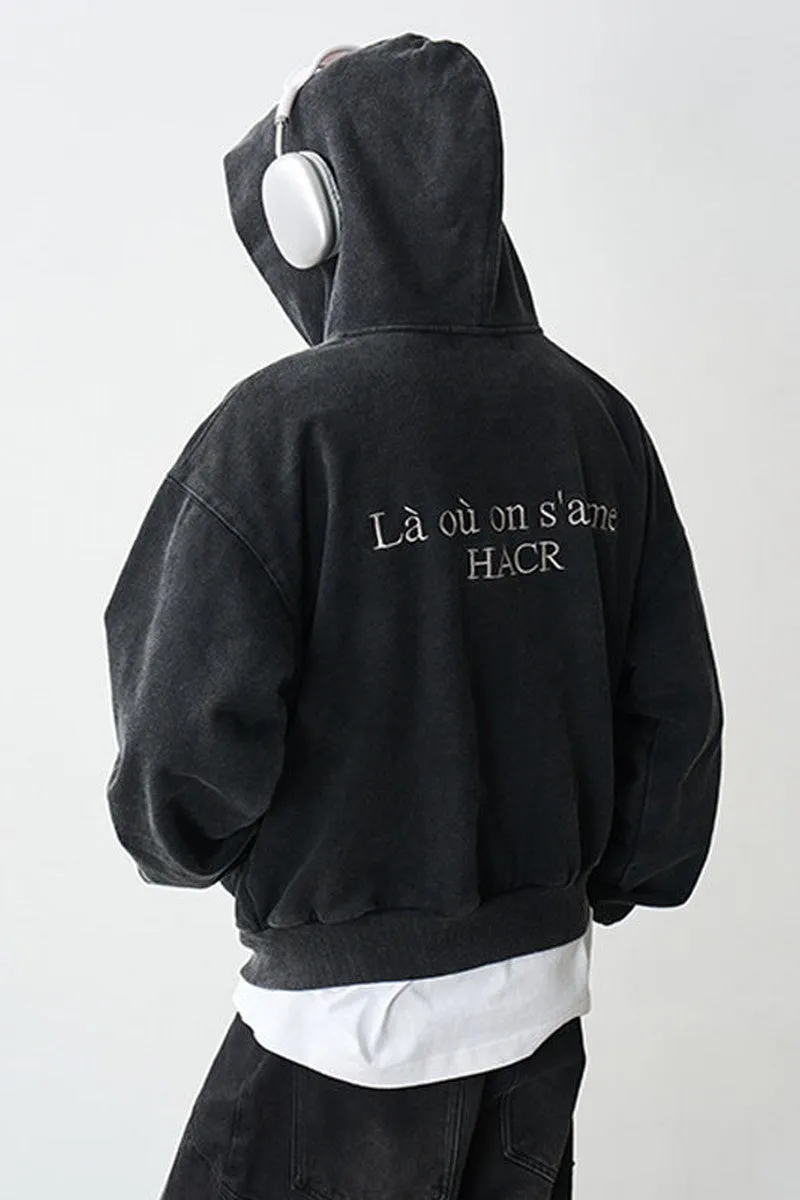 Washed Logo Zip-Up Hoodie