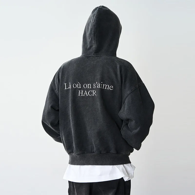 Washed Logo Zip-Up Hoodie