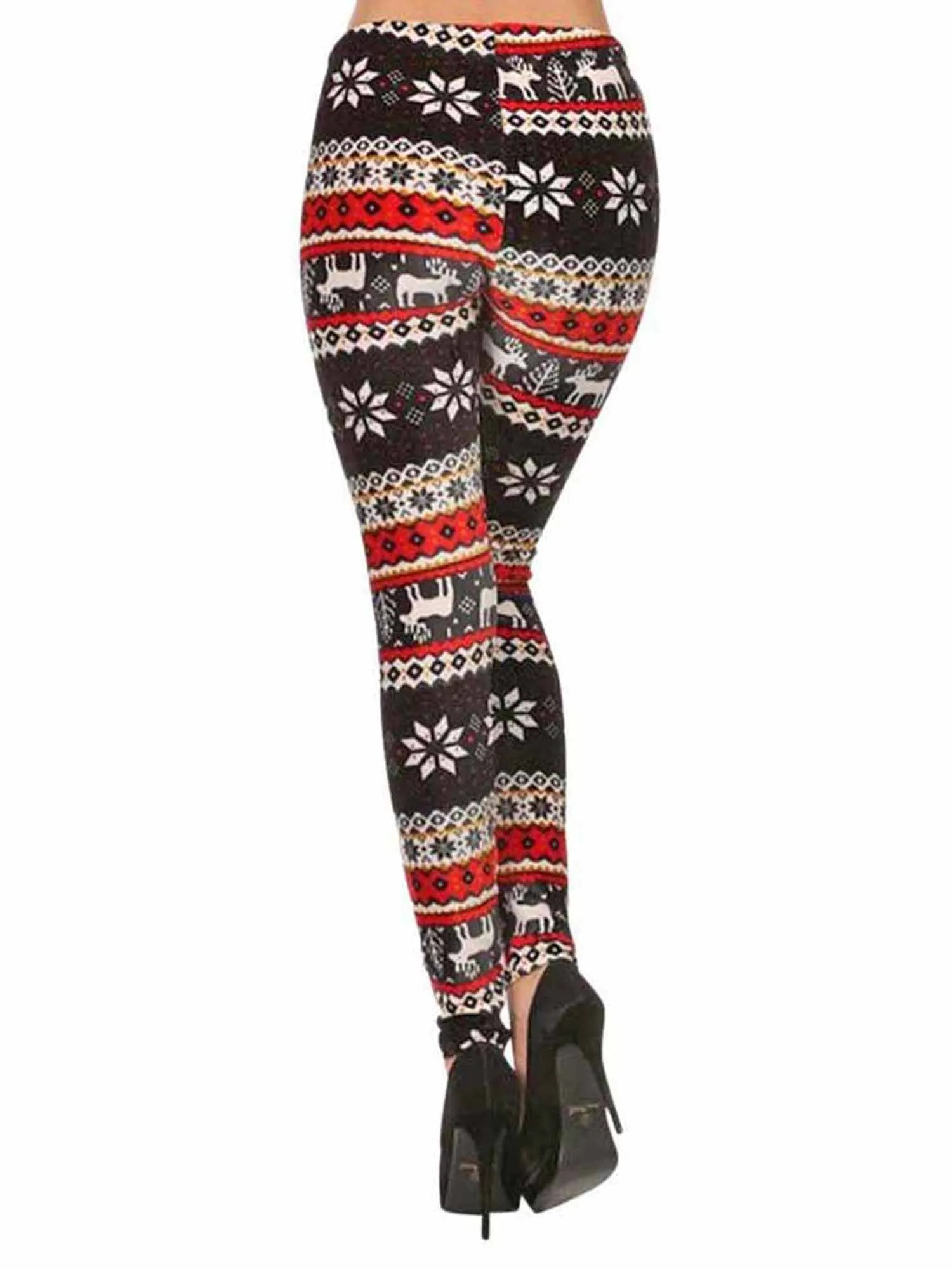 Winter Snowflake & Reindeer Print Velour Leggings