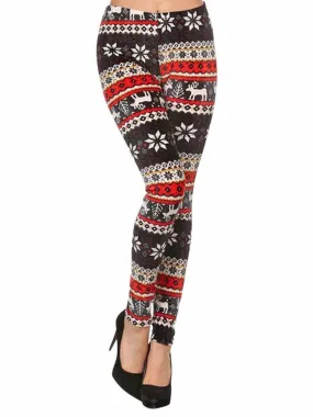 Winter Snowflake & Reindeer Print Velour Leggings