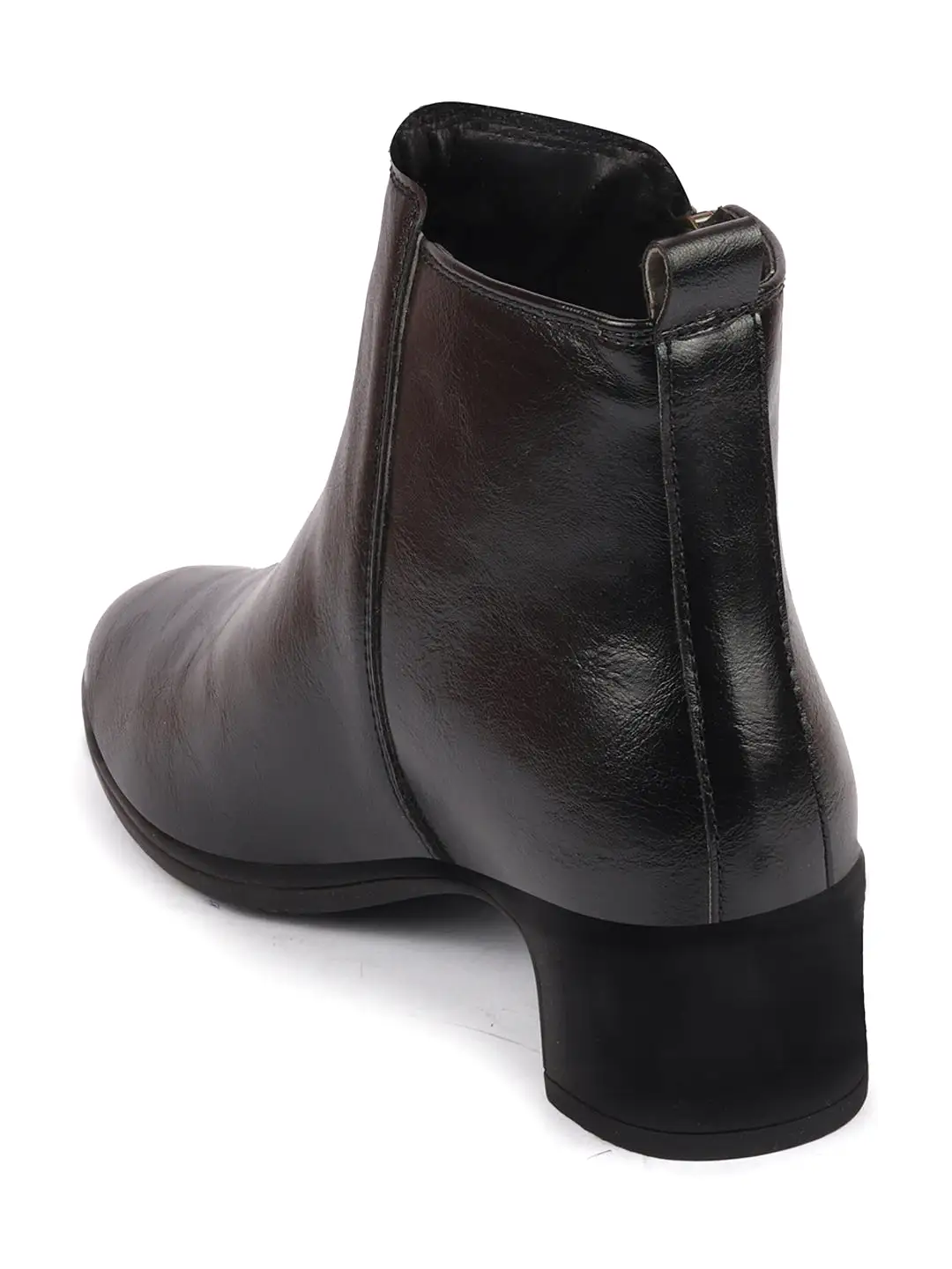 Women Black Mid Top Flared Heel Side Zipper Winter Classic Boots