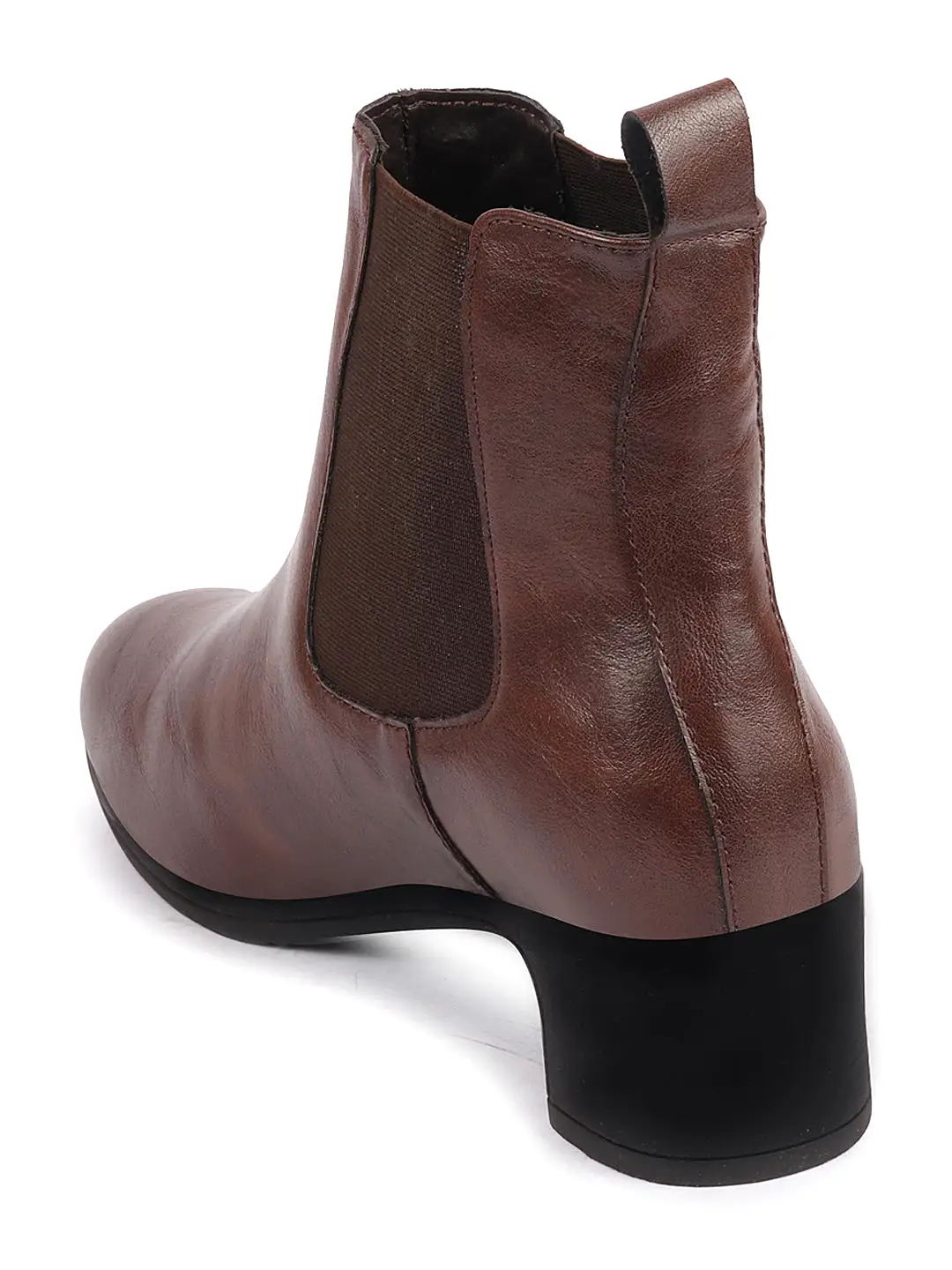 Women Brown Flared Heel High Ankle Top Winter Chelsea Boots