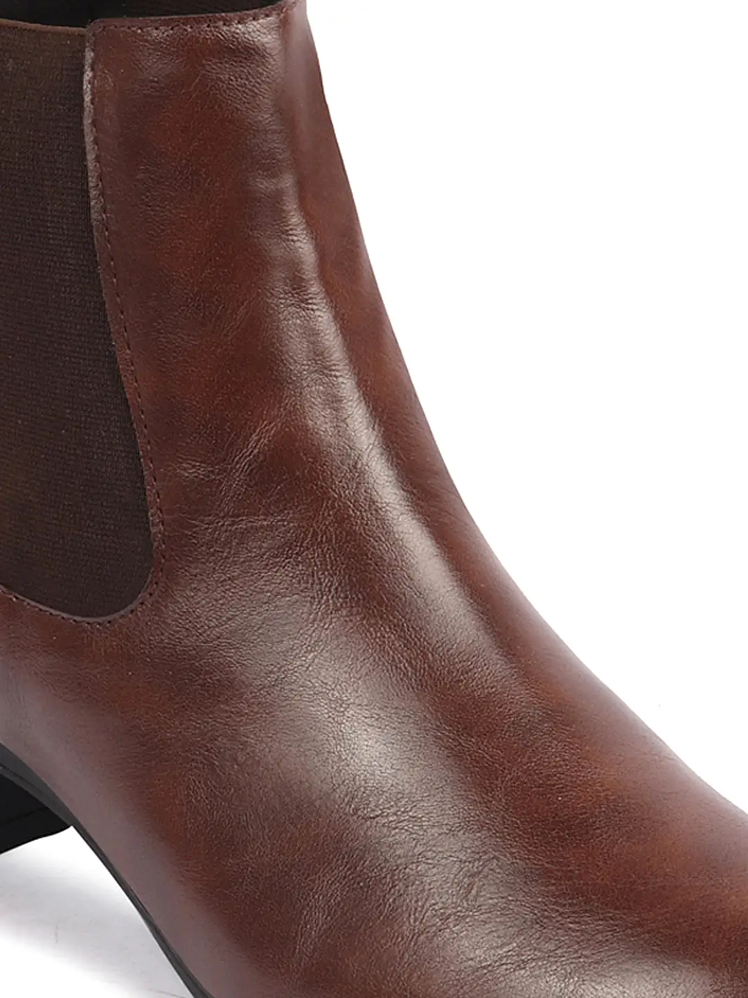 Women Brown Flared Heel High Ankle Top Winter Chelsea Boots