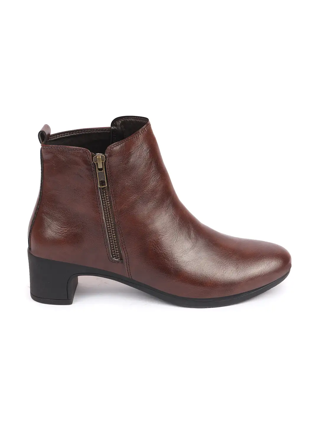 Women Brown Mid Top Flared Heel Side Zipper Winter Classic Boots