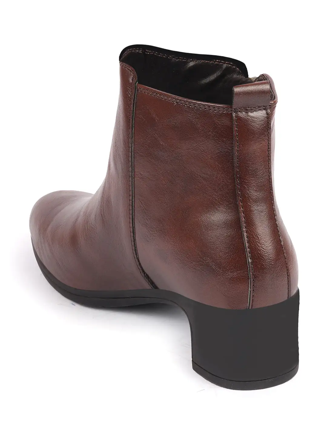 Women Brown Mid Top Flared Heel Side Zipper Winter Classic Boots