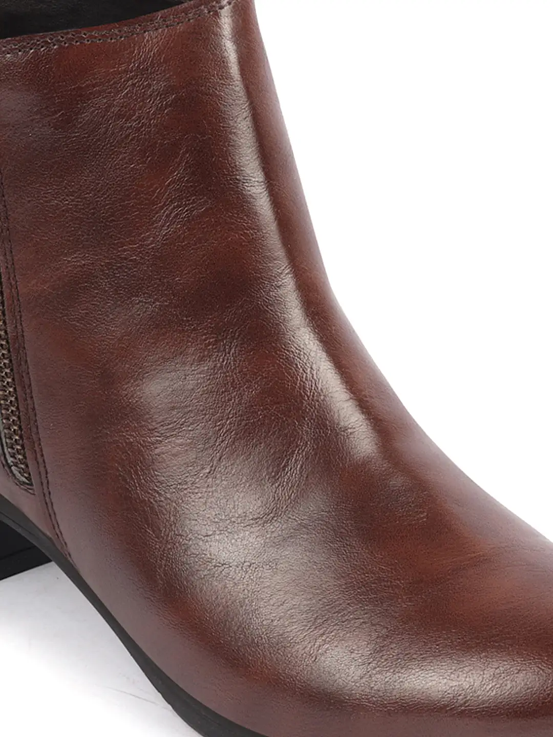 Women Brown Mid Top Flared Heel Side Zipper Winter Classic Boots