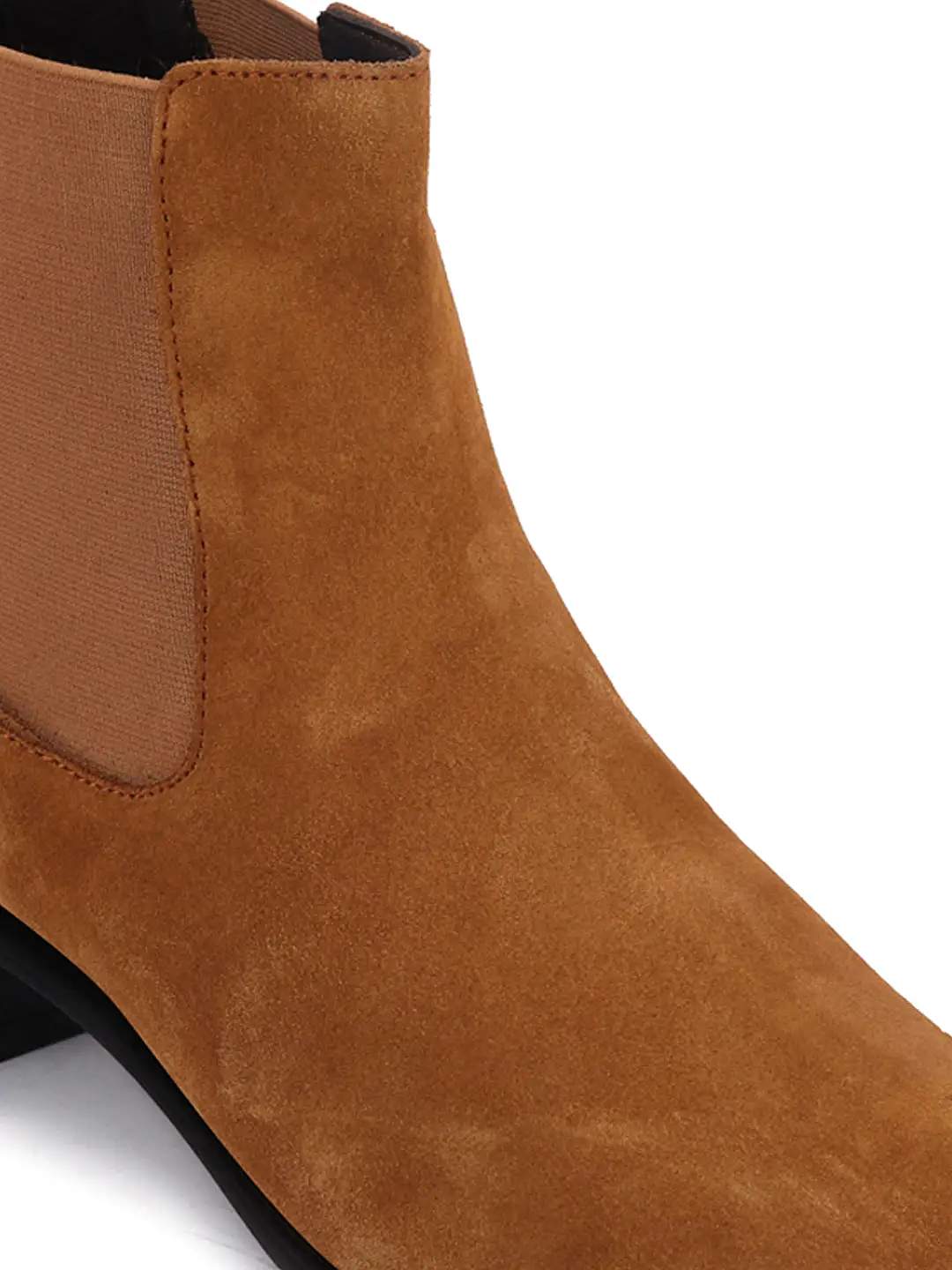 Women Camel Flared Heel High Ankle Suede Leather Classic Winter Chelsea Boots