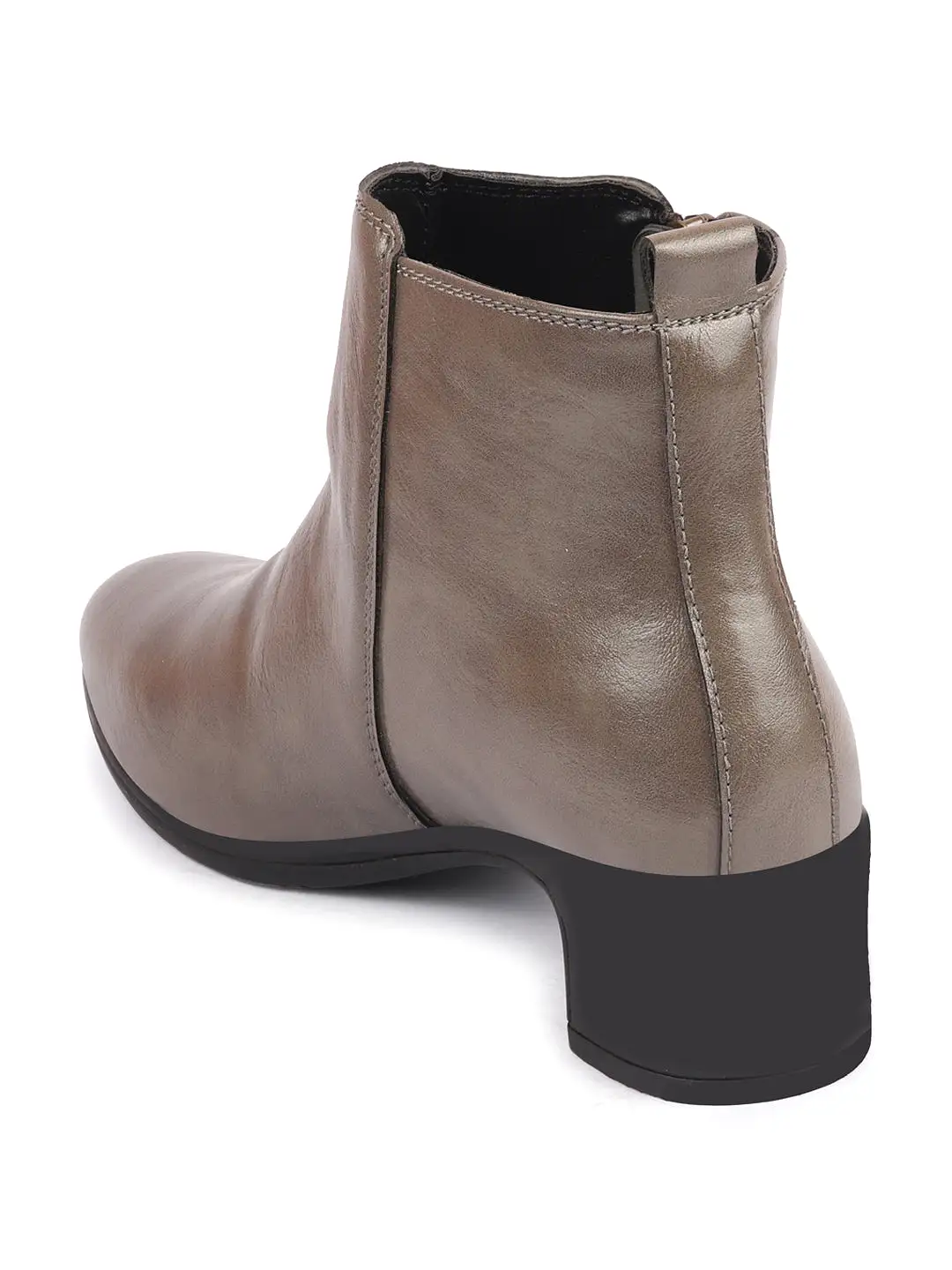 Women Grey Mid Top Flared Heel Side Zipper Winter Classic Boots