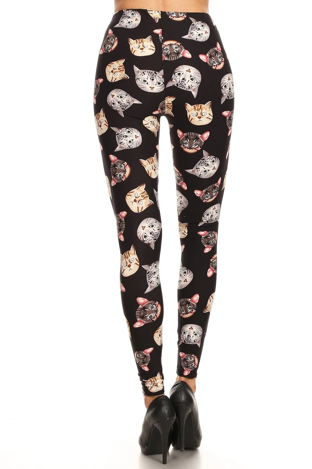 Women's 3X 5X Allove Cat Faces Pattern Printed Leggings