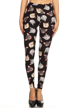 Women's 3X 5X Allove Cat Faces Pattern Printed Leggings