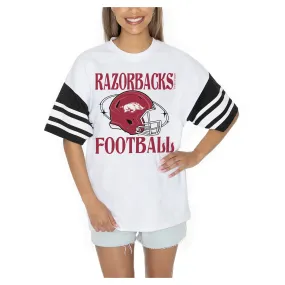 Women's Gameday Couture  White Arkansas Razorbacks Starting Lineup Contrast Sporty Heritage Oversized T-Shirt