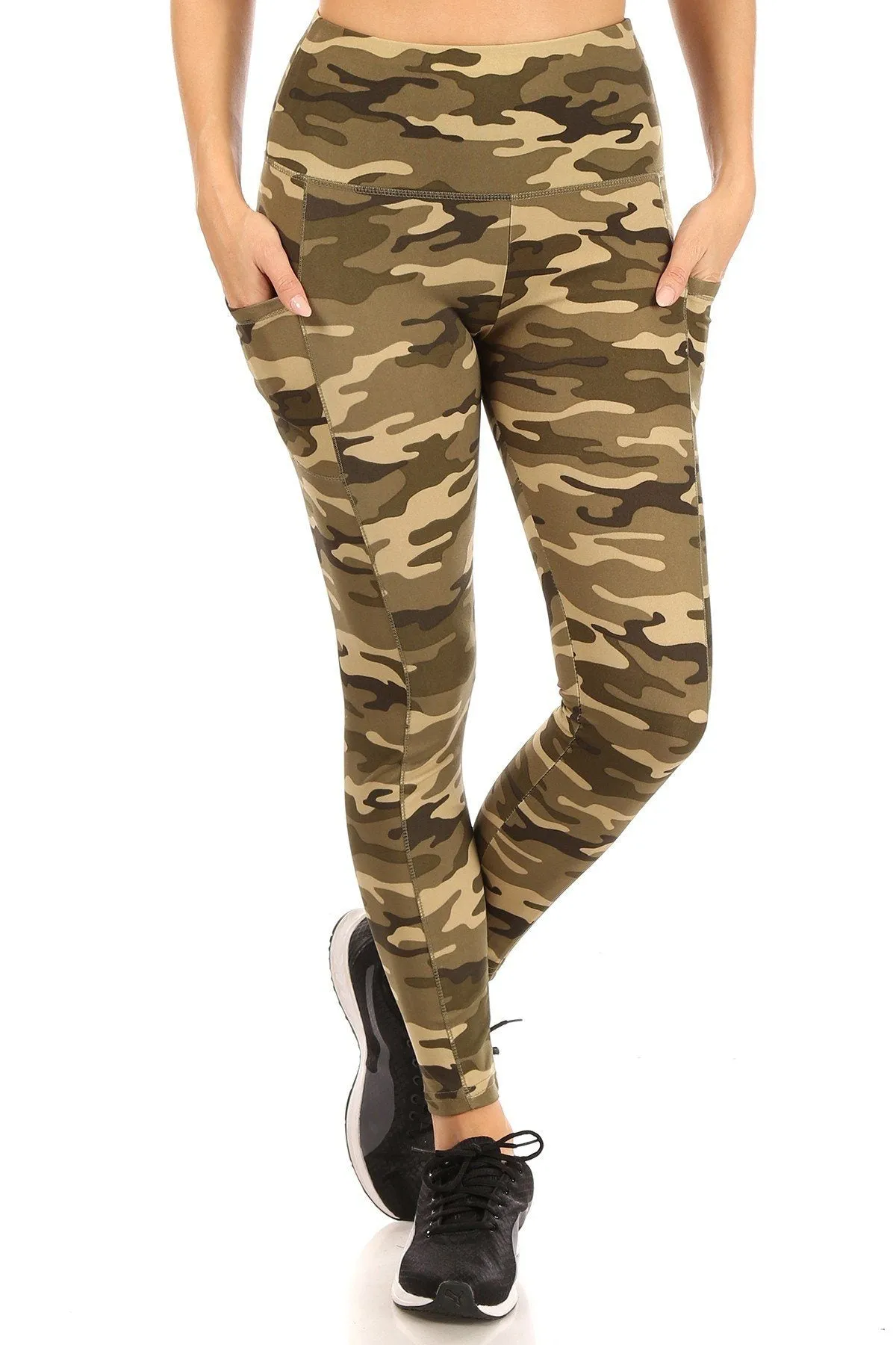 Womens Green Camouflage Pocket Leggings Athletic Yoga Pants Plus Size 1xl/2xl/3xl