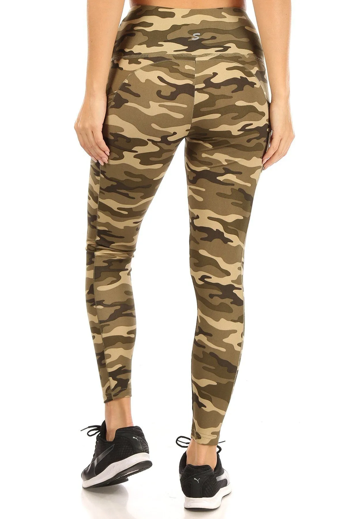 Womens Green Camouflage Pocket Leggings Athletic Yoga Pants Plus Size 1xl/2xl/3xl